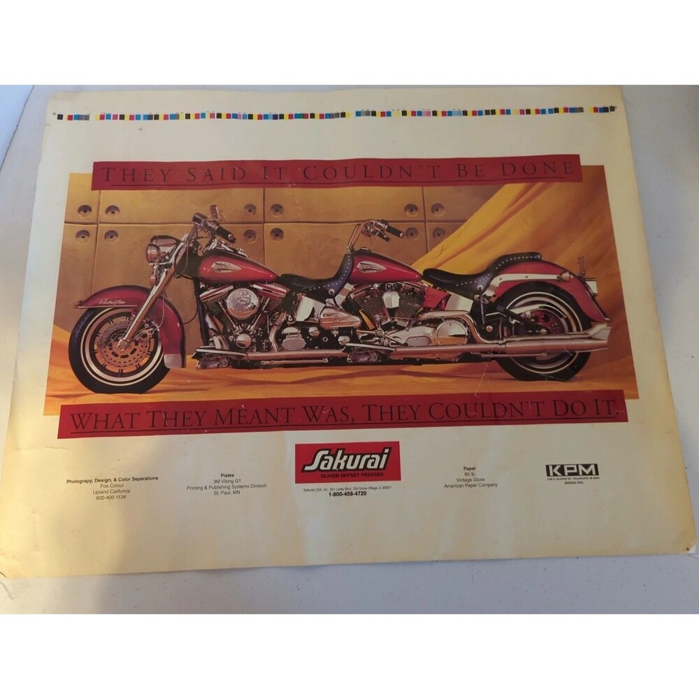 Rare VTG  POSTER Sakurai Motorcycle Printer Mock Up Harley Davidson